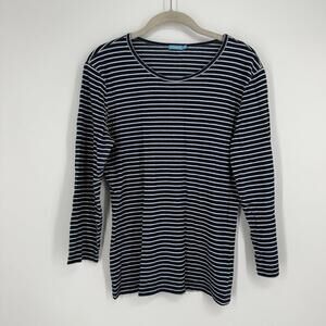 J.Mclaughlin top medium M blue striped cotton minimalist coastal business casual